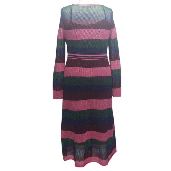 Zara Metallic Crochet Knit Maxi Dress Size L Boho Festival Glam - Picture 2 of 11